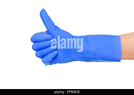 OK sign hand in a blue glove. Stock Photo