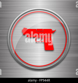 Gun icon. Metallic internet button on black background Stock Photo - Alamy