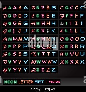 Image of colorful neon letters on a black background. Stock Vector