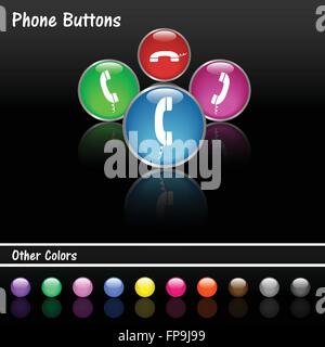 Image of various colorful phone web buttons on a black background. Stock Vector