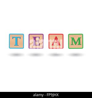 Image of the message TEAM spelled out in 3D blocks isolated on a white background. Stock Vector