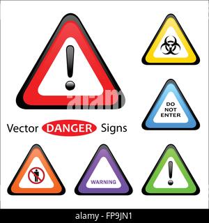 Image of various warning signs isolated on a white background. Stock Vector