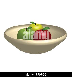 Image of a bowl of apples on a white background. Stock Vector