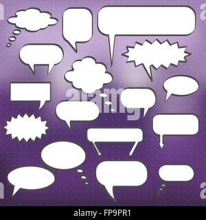 Image of various chat bubbles on a  purple background. Stock Vector