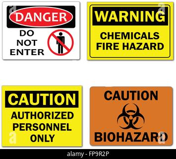 Various black and orange warning signs with diagonal lines. Attention ...