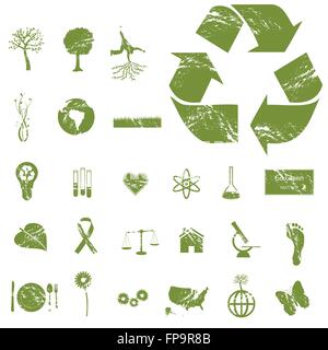 Grunge Eco and Green Icons Stock Vector