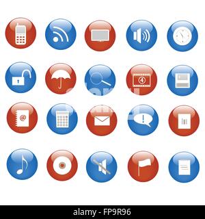 Various blue and red web icons on buttons. Stock Vector