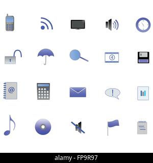 Various blue web icons on a white background. Stock Vector