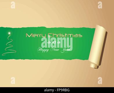 Image of a Christmas background with torn paper and the message "Merry Christmas". Stock Vector