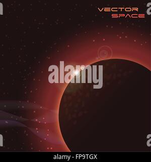 Image of a  colorful red and orange space vector scene with editable text. Stock Vector