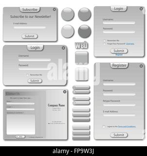 Web template with forms, bars and buttons. Stock Vector