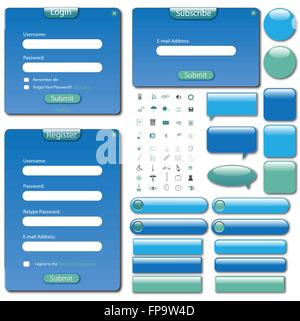 Colorful web template with forms, bars and buttons. Stock Vector
