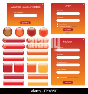 Red and orange web template with buttons and forms. Stock Vector