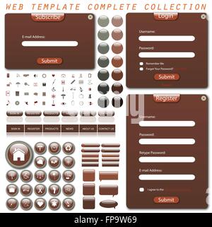 Colorful web template with forms, bars, buttons, icons and chat bubbles isolated on a white background. Stock Vector