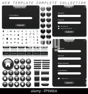 Collection of web template forms, bars, buttons, icons and chat bubbles. Stock Vector