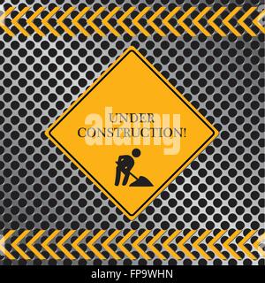 Image of an Under Construction sign on a metallic background. Stock Vector