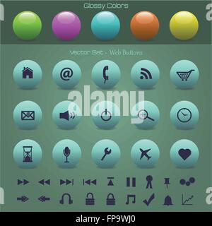 Image of various web buttons and icons on a colorful background. Stock Vector