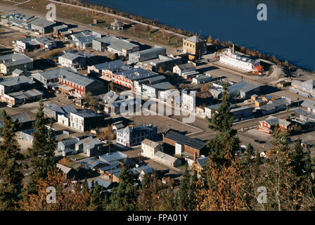 Overview of Historic Dawson City and the Yukon River, Yukon Territory, Canada Stock Photo