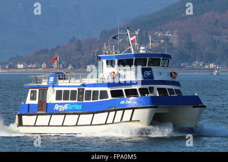 The Argyll Ferries passenger ferry Ali Cat, off Gourock on the Firth of Clyde. Stock Photo