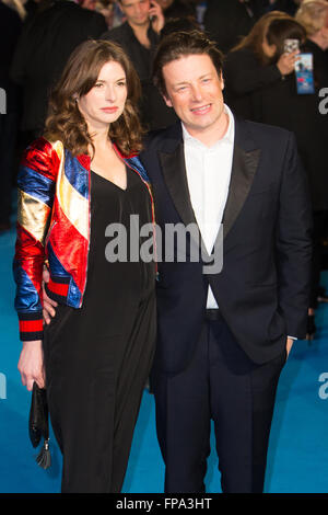 London, UK. 17th March 2016. Jools Oliver and Jamie Oliver attend 'Eddie The Eagle' film premiere in London. Stock Photo