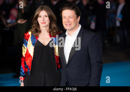 London, UK. 17th March 2016. Jools Oliver and Jamie Oliver attend 'Eddie The Eagle' film premiere in London. Stock Photo