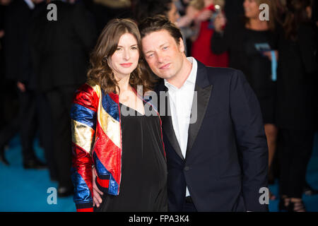 London, UK. 17th March 2016. Jools Oliver and Jamie Oliver attend 'Eddie The Eagle' film premiere in London. Stock Photo