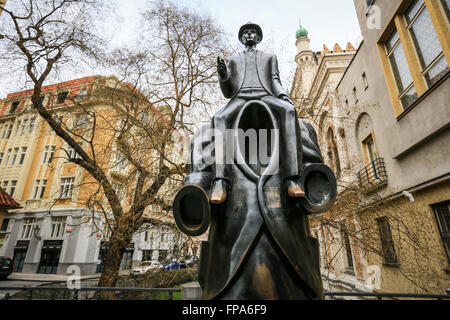 Prague, Czech Republic. 16th Mar, 2016. Franz Kafka monument in the Dusni Street, next to the Spanish synagogue, made by the sculptor Jaroslav Rona. © Aziz Karimov/Pacific Press/Alamy Live News Stock Photo