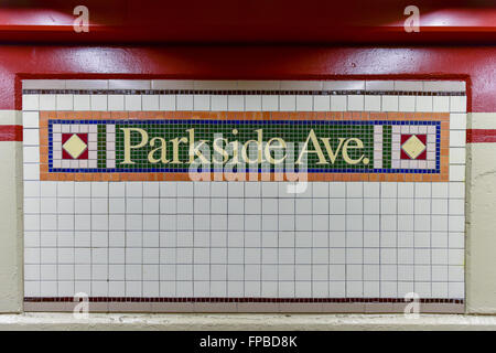 Parkside Avenue Subway Station in Brooklyn, New York. A part of the New York City Subway system along the Q line in the Prospect Stock Photo