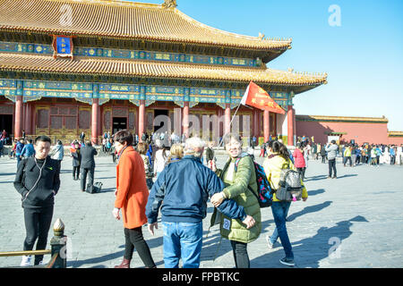 The Forbidden City, Beijing, China, Sunday, 13 March, 2016.  Tourists in the Forbidden City, Beijing. Stock Photo