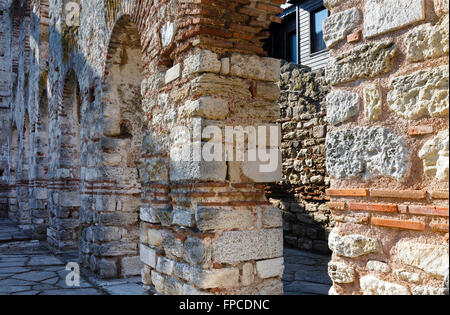 Ruins of the wall around the town of Nessebar, Bulgaria. Stock Photo