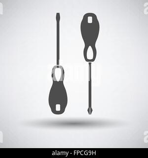 Screwdriver icon on gray background with round shadow. Vector illustration. Stock Vector