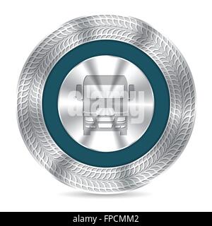 Cool metallic truck badge design with debossed tire tracks Stock Vector