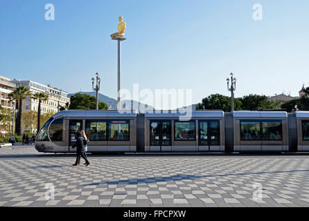 A tram in Place Masséna in Nice, France Stock Photo