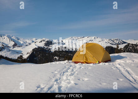 Winter Camping at Elfin Lakes, Garibaldi Provincial Park, British Columbia Stock Photo