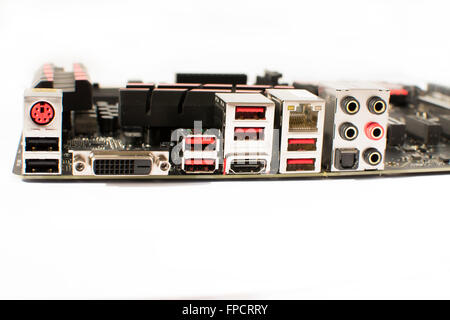 Input Output connections on a computer motherboard Stock Photo