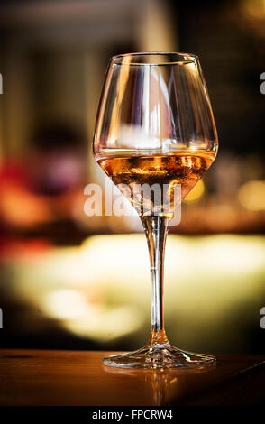 glass of spanish sherry wine on bar counter at night Stock Photo