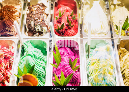 classic italian gourmet gelato gelatto ice cream display in shop Stock Photo