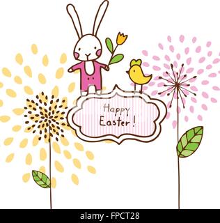 Easter bunny, cute doodle design element for greeting card Stock Vector