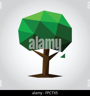 Low poly tree with green leaf and brown trunk. Isolated on white backdrop. Vector illustration. Stock Vector