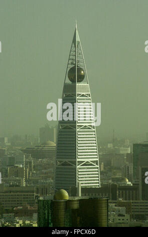 A panorama of the Faisaliyah Center Tower in downtown Riyadh as seen from the Kingdom Tower. Stock Photo