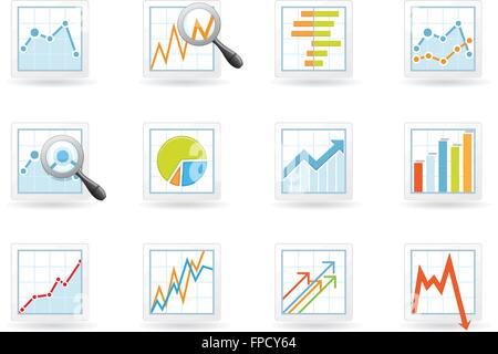 Statistics and analytics icons with charts and diagrams Stock Vector