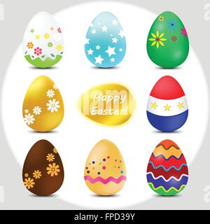 set of multicolor easter eggs. happy easter. Vector Illustration. Stock Vector