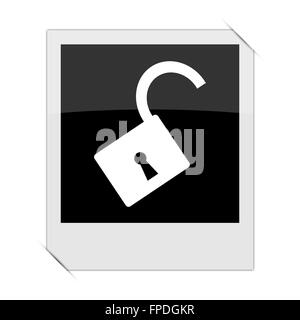 Open lock icon within a photo on white background Stock Photo