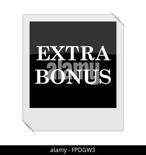 Extra bonus icon within a photo on white background Stock Photo