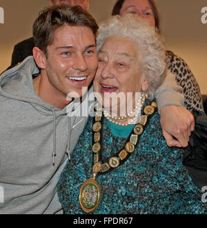 TOWIE Star Joey Essex at the official opening of Base Jump Trampoline Park in Rayleigh, Essex  Featuring: Joey Essex Where: Rayleigh, United Kingdom When: 15 Feb 2016 Stock Photo