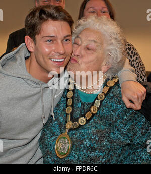 TOWIE Star Joey Essex at the official opening of Base Jump Trampoline Park in Rayleigh, Essex  Featuring: Joey Essex Where: Rayleigh, United Kingdom When: 15 Feb 2016 Stock Photo