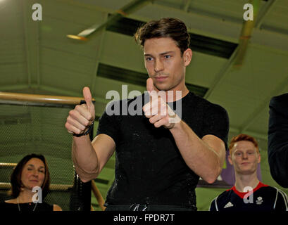 TOWIE Star Joey Essex at the official opening of Base Jump Trampoline Park in Rayleigh, Essex  Featuring: Joey Essex Where: Rayleigh, United Kingdom When: 15 Feb 2016 Stock Photo