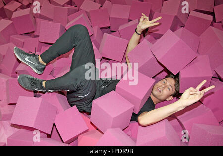 TOWIE Star Joey Essex at the official opening of Base Jump Trampoline Park in Rayleigh, Essex  Featuring: Joey Essex Where: Rayleigh, United Kingdom When: 15 Feb 2016 Stock Photo