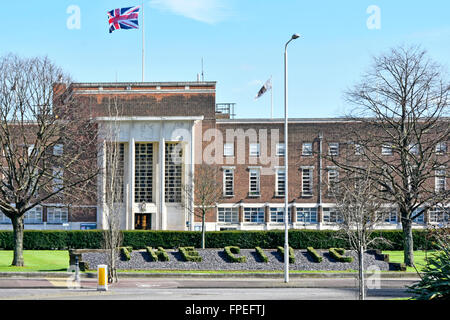 Dagenham Civic Centre with The Civic sign formed in low growing clipped foliage creating letters now part of London Borough Barking & Dagenham UK Stock Photo