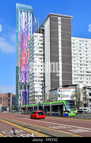 Wellesley Road dual carriageway in Croydon with tall buildings including Home Office Lunar House & new colourful Berkeley Homes apartment tower block Stock Photo